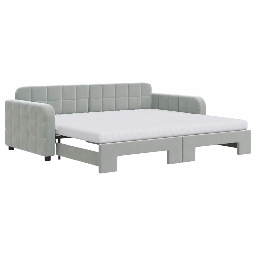 Berkfield Home Daybed with Trundle and Mattresses in Light Grey Velvet, W/D/H: 90 x 190 cm – 2