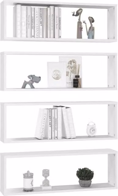 Berkfield Home Wall Mounted Cube Shelf Set of 4, White, W: 80 cm, D: 26.5 cm, H: 15 cm
