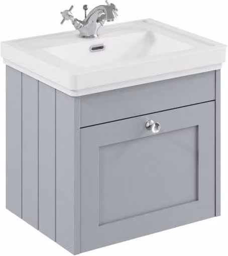 Balterley Classic 1 Drawer Wall Hung Unit and Basin with 1 Tap Hole, Satin Grey, Width: 50 cm