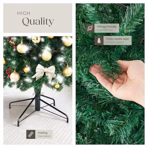tectake Artificial Christmas Tree in Green with Lifelike Needles and Metal Stand, Height: 150 cm – 5