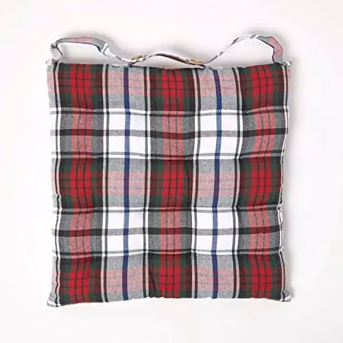 Homescapes Macduff Tartan Cotton Seat Pad in Red and Green, W/D/H: 40 x 40 x 40 cm – 3