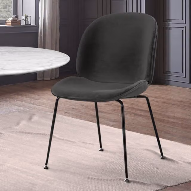 Fusion Living Modern Velvet Dining Chair with Black Metal Legs - Dark Grey