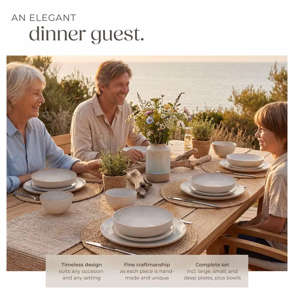 tectake Mare Dinner Set for 6 People in Light Sand Glazed Stoneware – 3