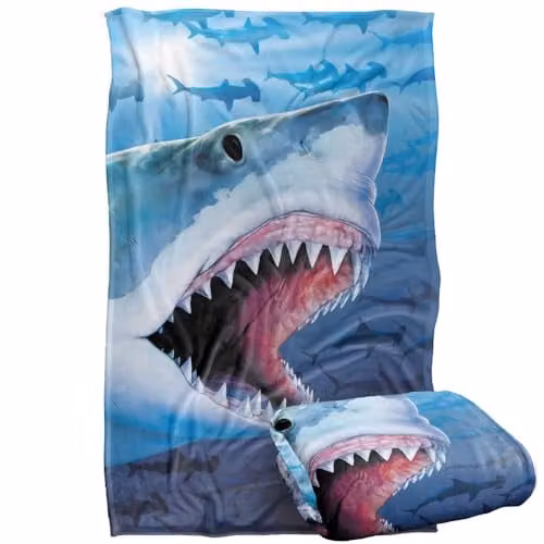 JQ Licensing Royce Mcclure Great White Shark Super Soft Fleece Throw Blanket, Blue, W/D/H: 91 x 147 cm – 1