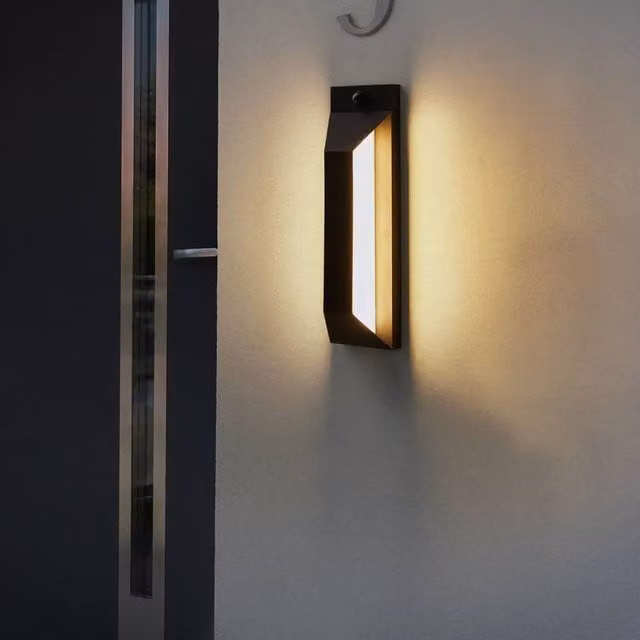 Wyld and Coco Black Metal LED Garden Wall Light with Motion Sensor and Warm White Up and Down Lighting