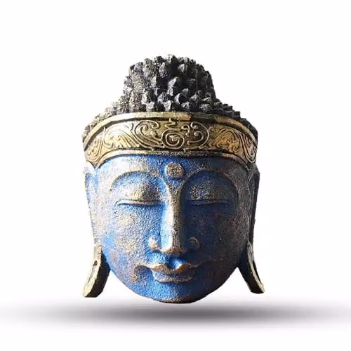Serenityy Blue Buddha Head Wood Decoration, Height: 25 cm, Width: 24 cm