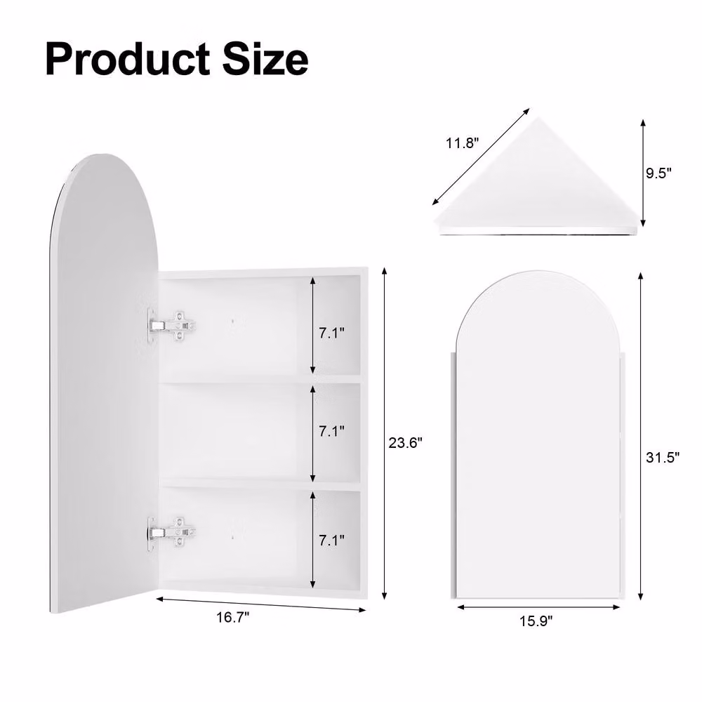 KEEPREAPER Modern White Corner Mirror Cabinet with Hinged Doors and Internal Shelves, W: 40 cm, H: 80 cm – 2