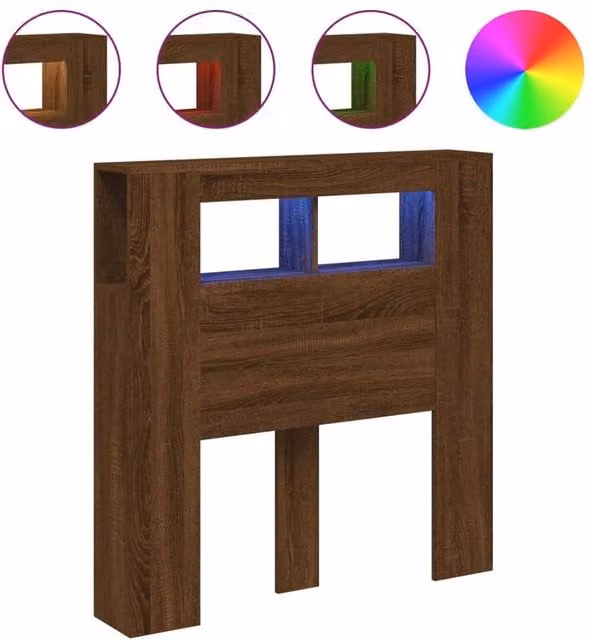 Berkfield Home Modern LED Headboard in Brown Oak with Integrated Lighting, Shelf and USB Charging Port, W/D/H: 18.5 x 100 x 103.5 cm – 1