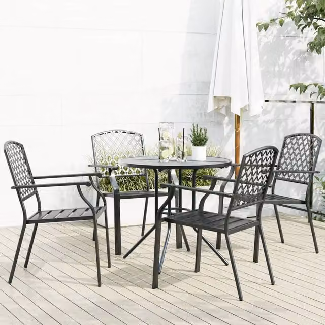 Berkfield Home Stackable Garden Chair Set of 5 in Anthracite Black Powder-coated Steel – 1