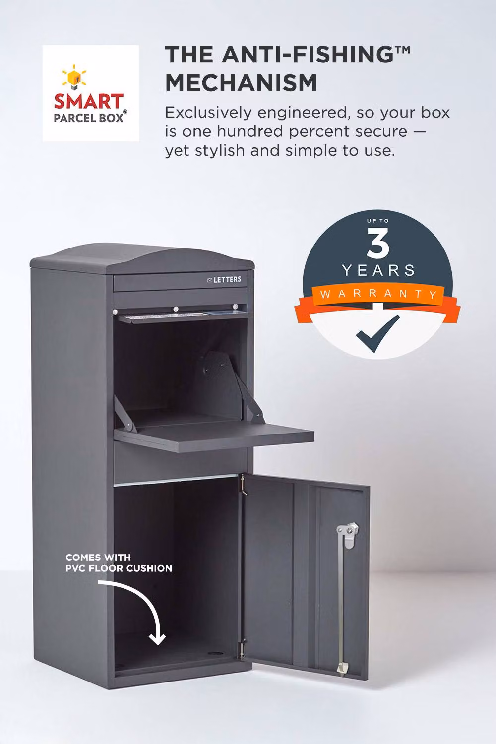 Homescapes Smart Parcel Box Large Curved Top Front Access Secure Delivery Box in Grey – 3