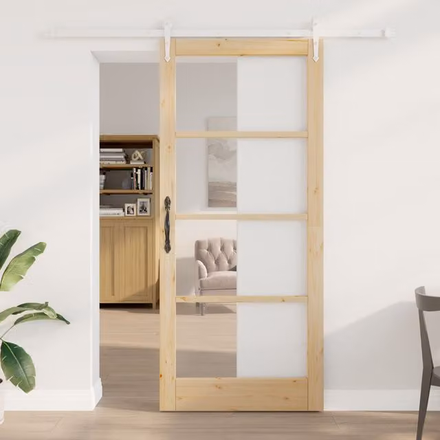 Berkfield Home Modern Sliding Door with Hardware Set in Brown Multicolour Solid Pine, W: 93 cm, H: 211 cm – 1