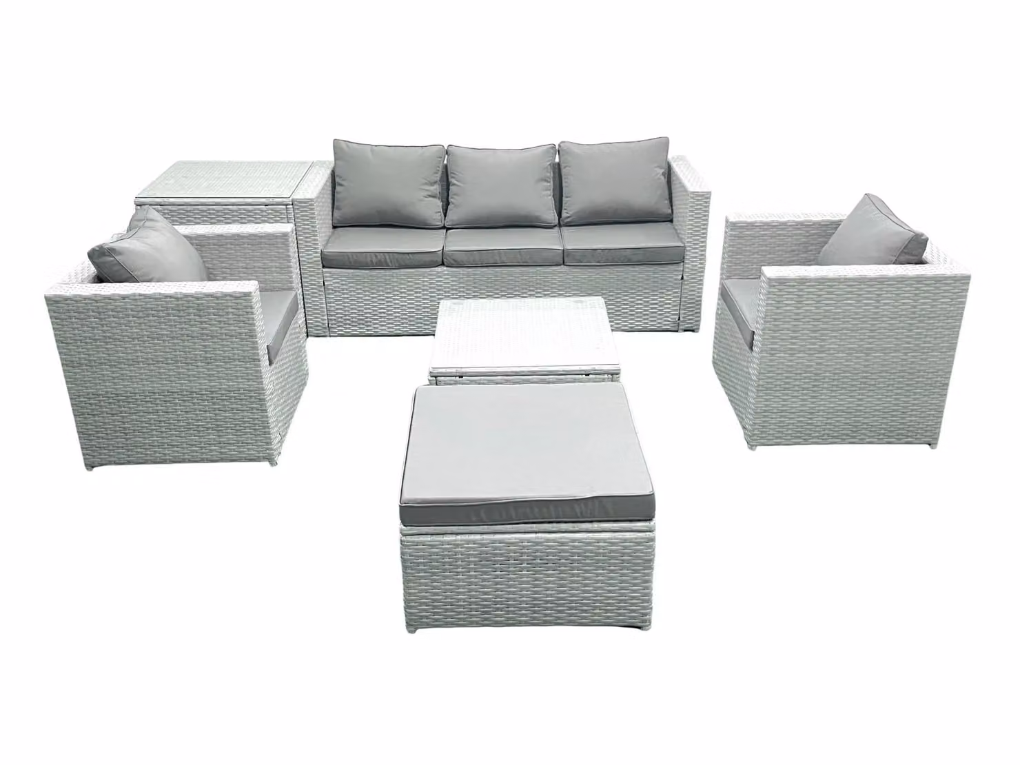 Fimous 6 Seat Grey PE Rattan Garden Furniture Set with Upholstered Cushions – 2