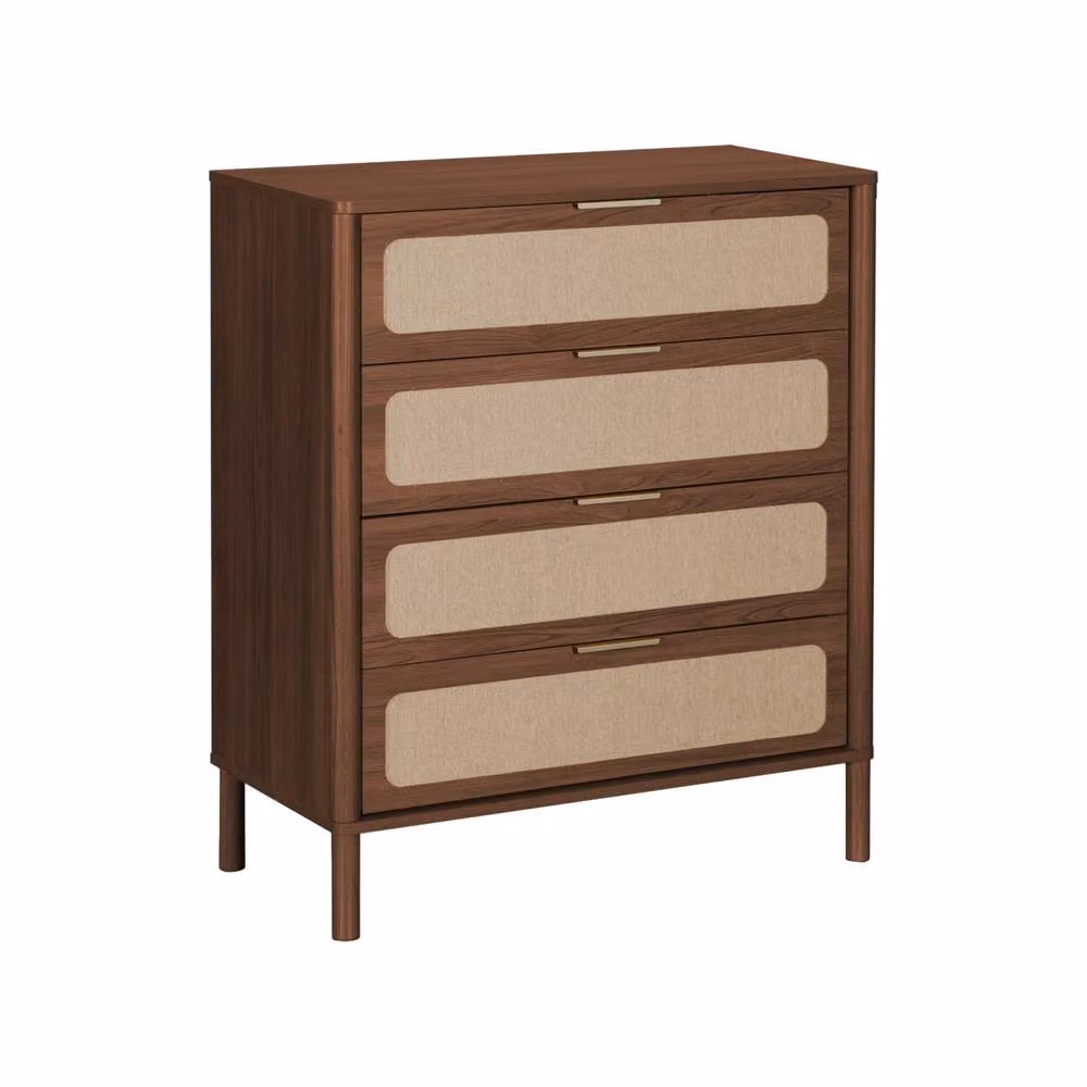 sweeek Vintage 4-Drawer Chest of Drawers with Wood Decor and Cane in Dark Brown – 2