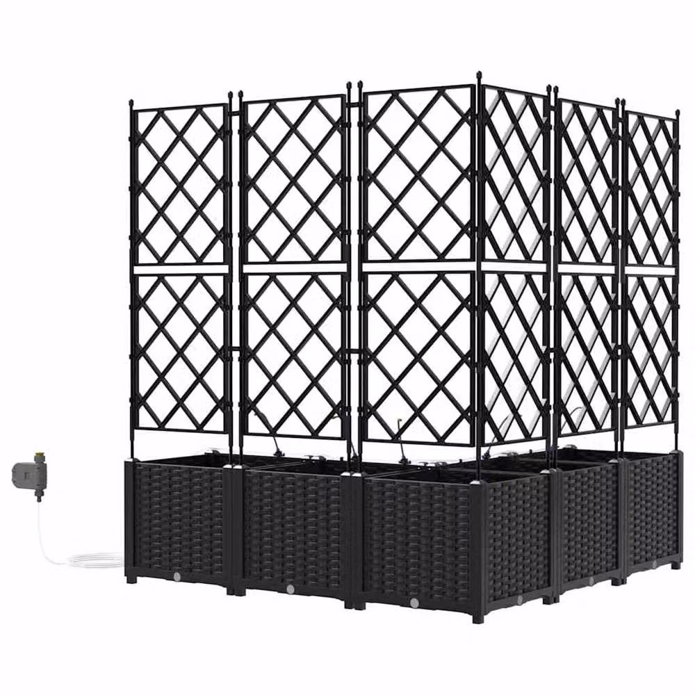 Berkfield Home Garden Planters with Water Irrigation System, 5 Piece Set, Black – 5
