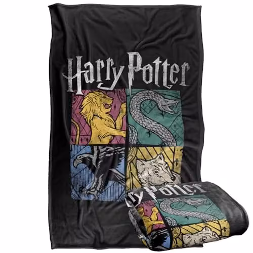 Warner Bros. Harry Potter House Squares Silky Touch Super Soft Fleece Throw Blanket, Multicolour