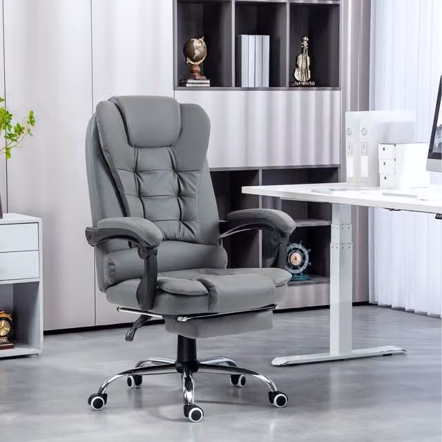 HOMCOM Black and Grey PU Leather Swivel Task Chair with Footrest and Armrests