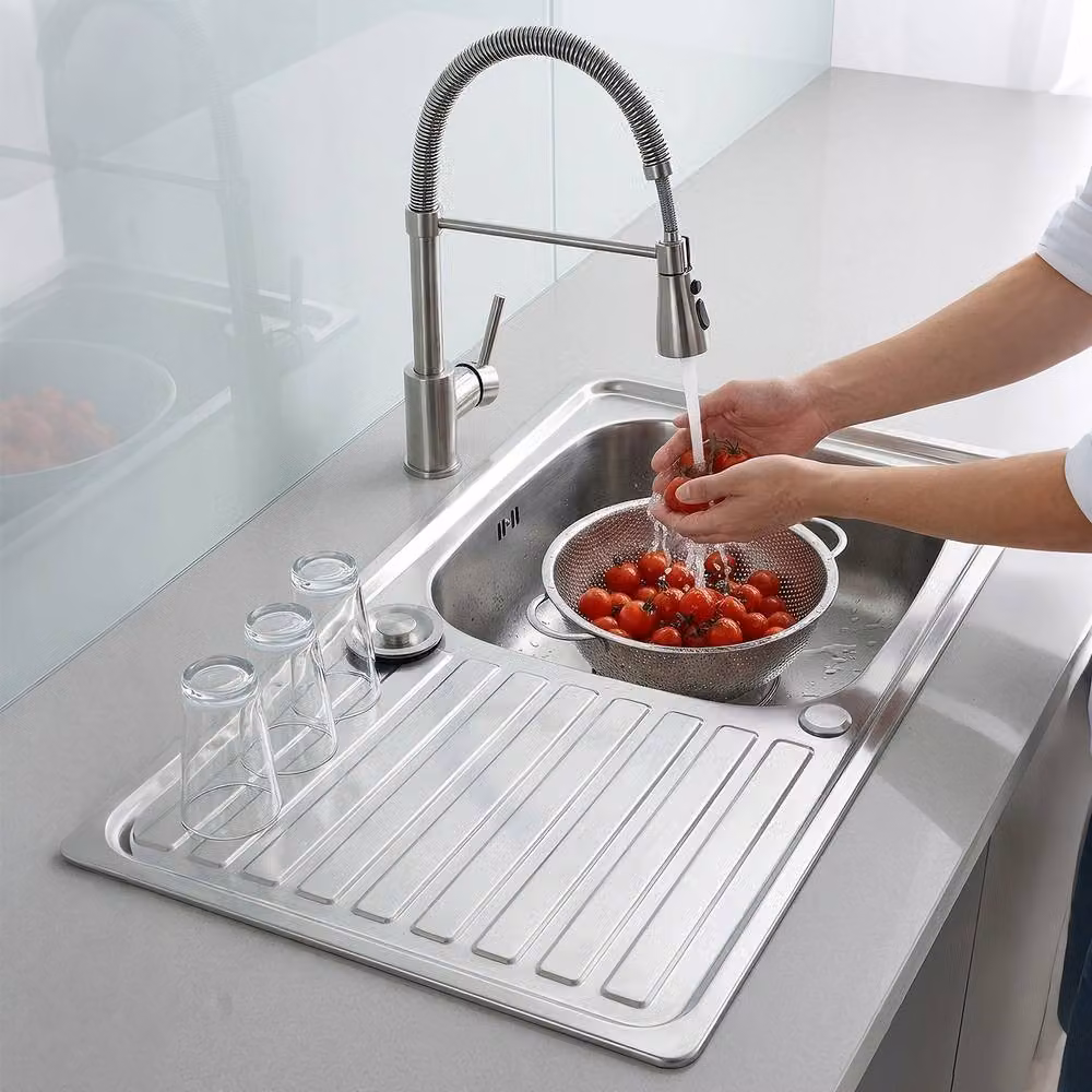 INMTFEI 304 Stainless Steel Single Bowl Kitchen Sink with Drainer Board in Silver – 2