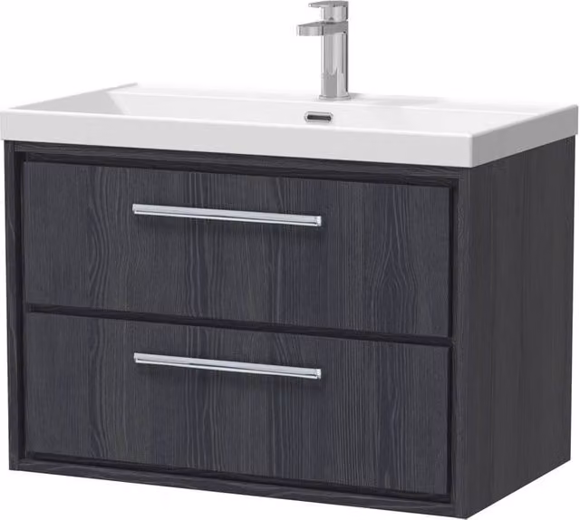 Balterley Longnor 2 Drawer Wall Hung Vanity Basin Unit, Graphite Grey, Width: 80 cm