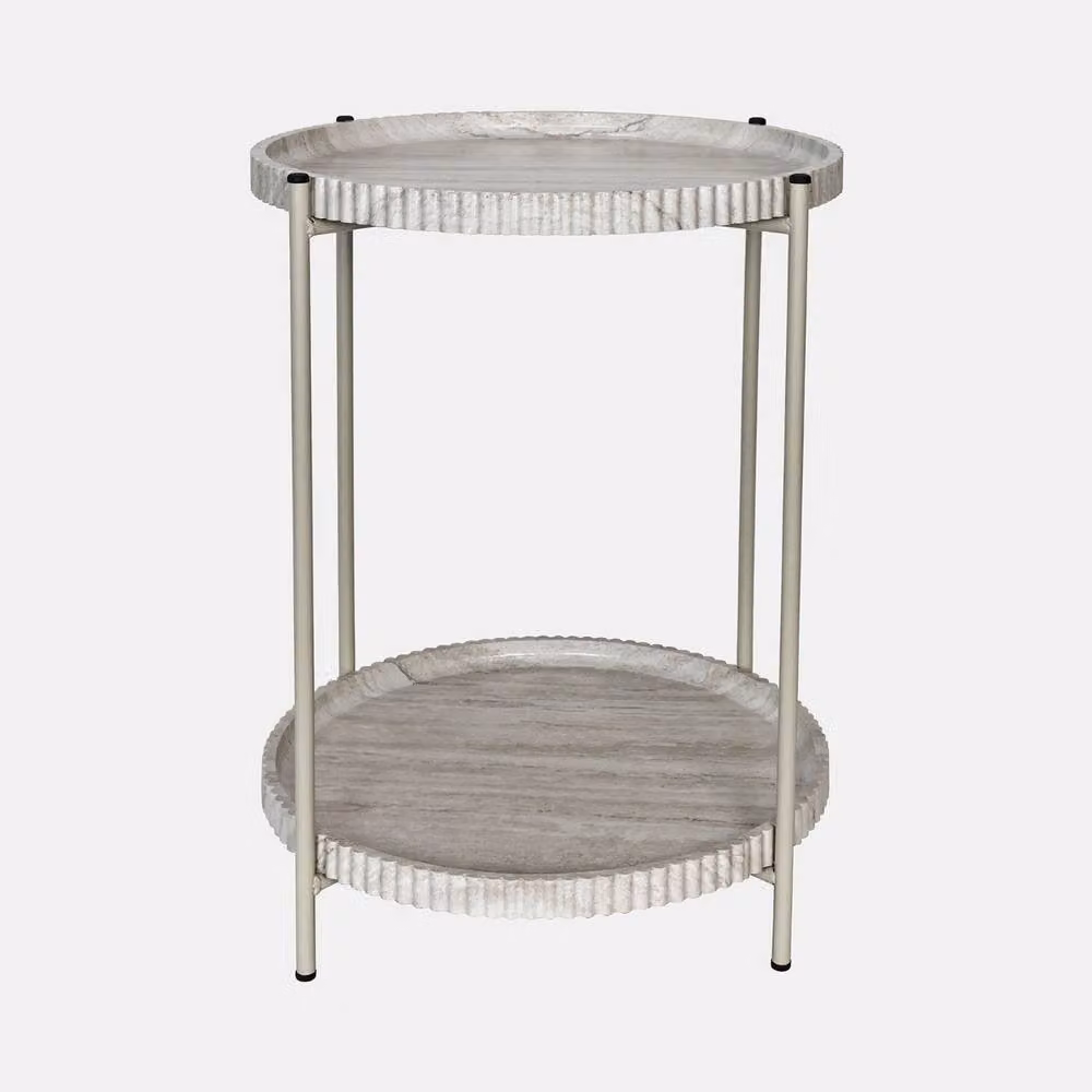 OHS Ribbed Two-Layer Round Tray Side Table in Beige – 2