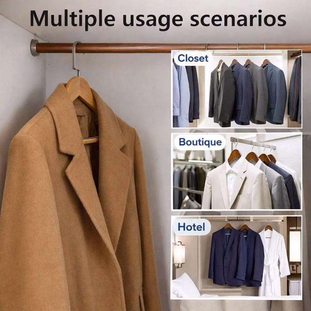 NESTLUNE Set of 5 Non-Slip Wooden Coat and Trouser Hangers with Bar, Brown, W: 100 cm, D: 15 cm – 3