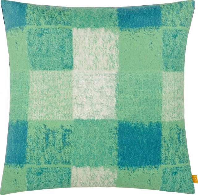 Alma Check Green Velvet Feather Filled Square Cushion