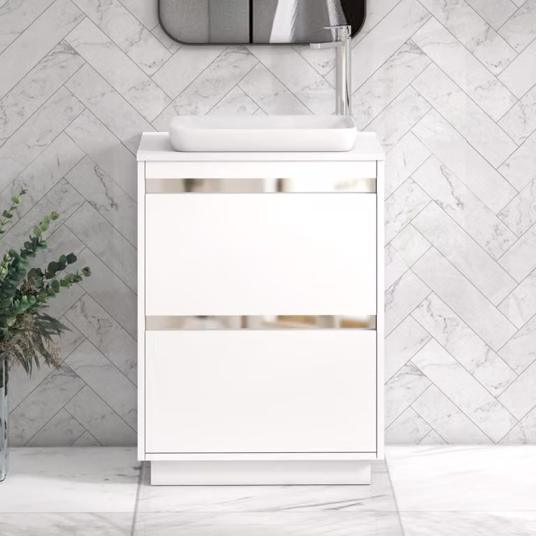Royal Bathrooms Orion Matt White 2 Drawer Floor Standing Vanity Unit with Plain White Stone Countertop Basin