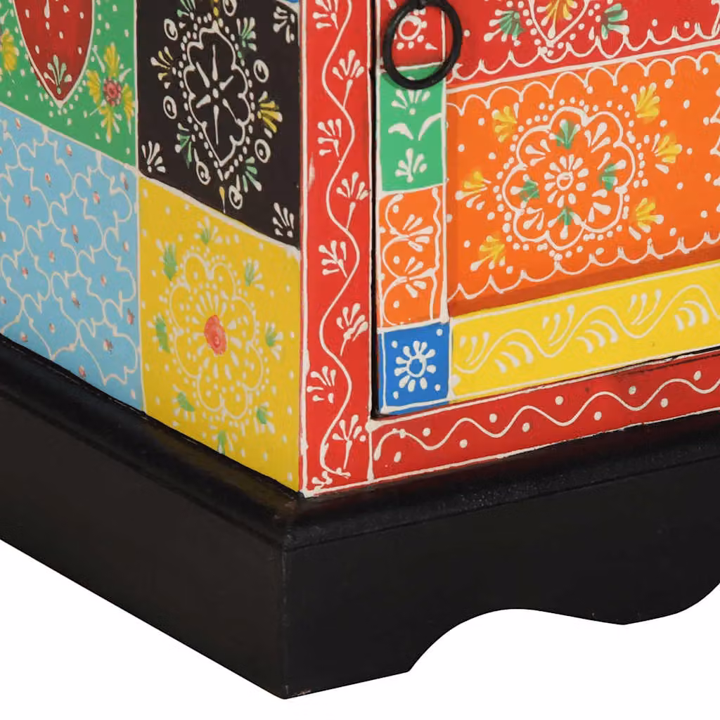 Berkfield Home Multicolour Floral Mango Wood Bedside Cabinet W: 40 cm, D: 35 cm, H: 45 cm – 7