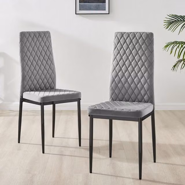 FurnitureboxUK Milan Velvet Dining Chairs, Set of 4, Grey with Black Legs
