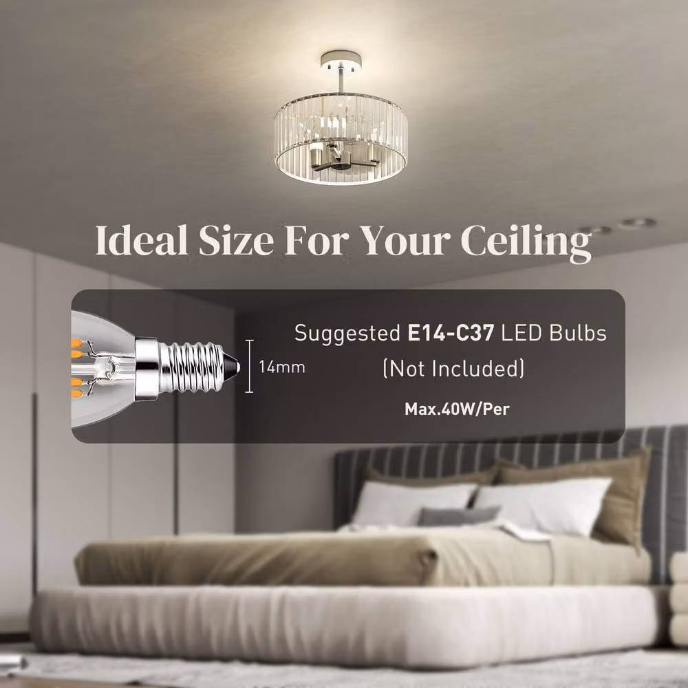 HOMCOM Modern Crystal Semi Flush Mount Ceiling Light in Silver Tone – 3
