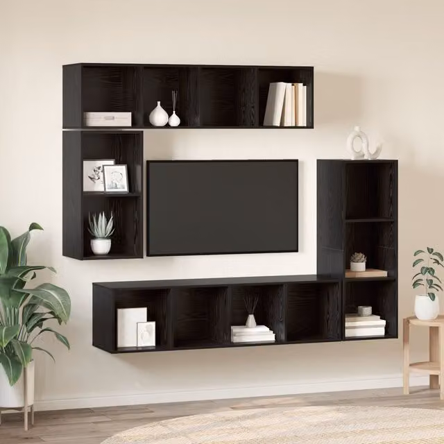 Berkfield Home 4-Piece Wall-Mounted Storage Set in Black Oak Engineered Wood – 1