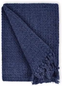 Emma Barclay Waffle Pique Cotton Throw in Blue with Fringes, W/D/H: 127 x 152 cm – 1