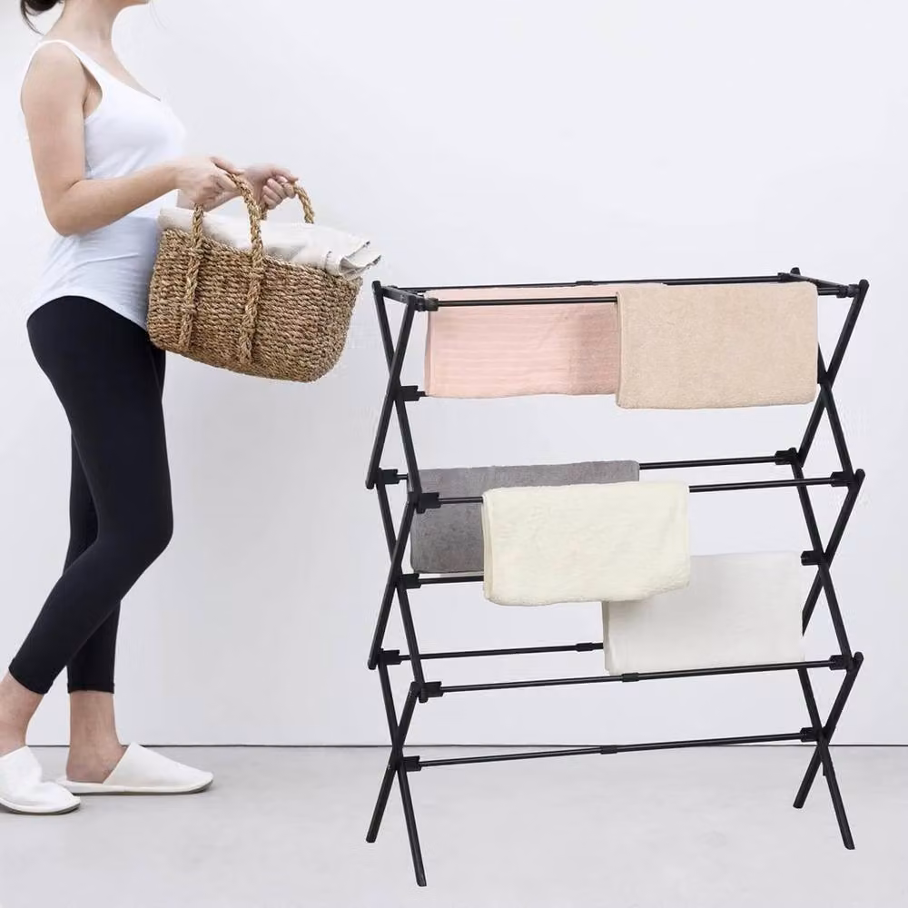 FORGEVIO Heavy Duty 3 Tier Foldable Metal Clothes Airer Dryer in Black – 4