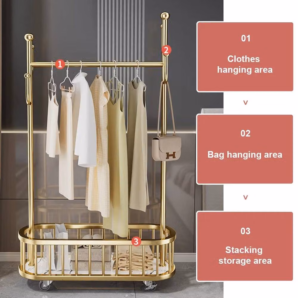 EONLION Heavy Duty Double Clothes Rail Hanging Rack in Glossy Gold – 3