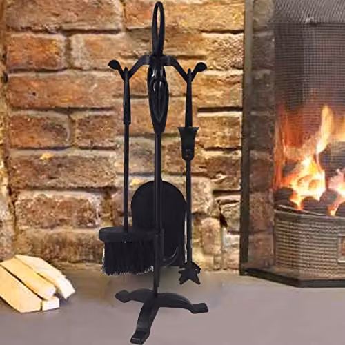 Almineez 5 Piece Fireside Companion Set with Waterloo Coal Bucket, Shovel, Brush and Poker in Black – 2