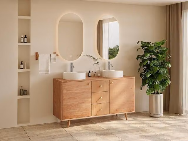 Vente-unique Solid Oak Vanity Unit in Light Natural Oak – 1