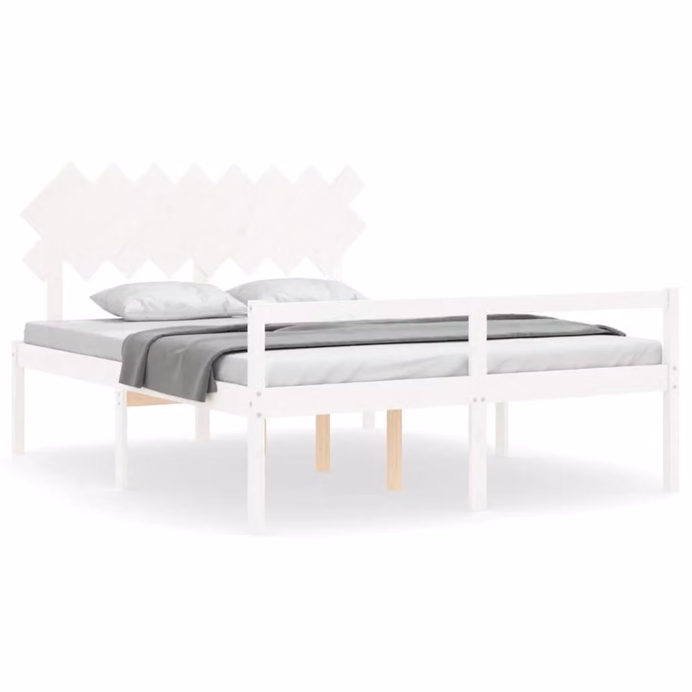 Berkfield Home White Solid Pine Wood Bed Frame with Headboard W/D/H: 160 x 200 cm – 2