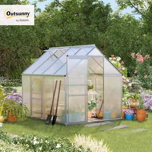 Outsunny Polycarbonate Walk-In Greenhouse with Sliding Door in Silver Tone – 2