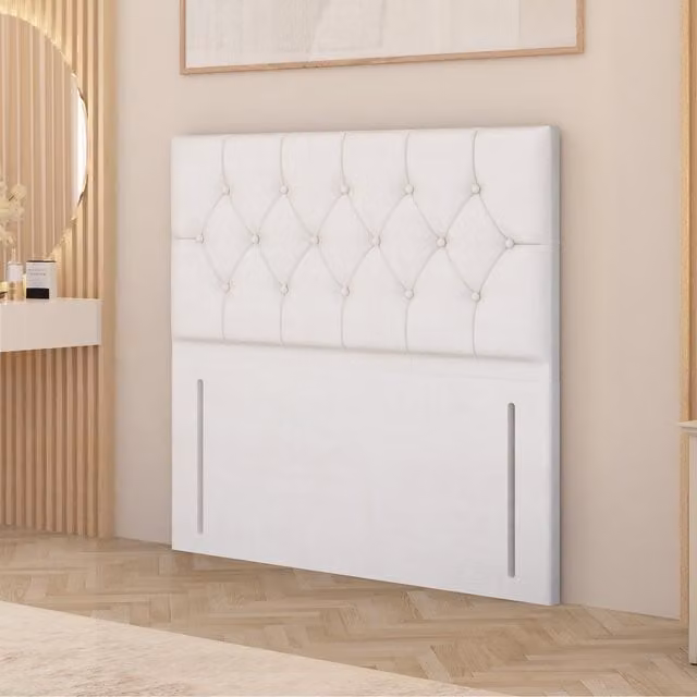 Somnior Beds Ltd Chesterfield Plush Velvet Floor Standing Upholstered Headboard, White, W/H: 137 x 90 cm