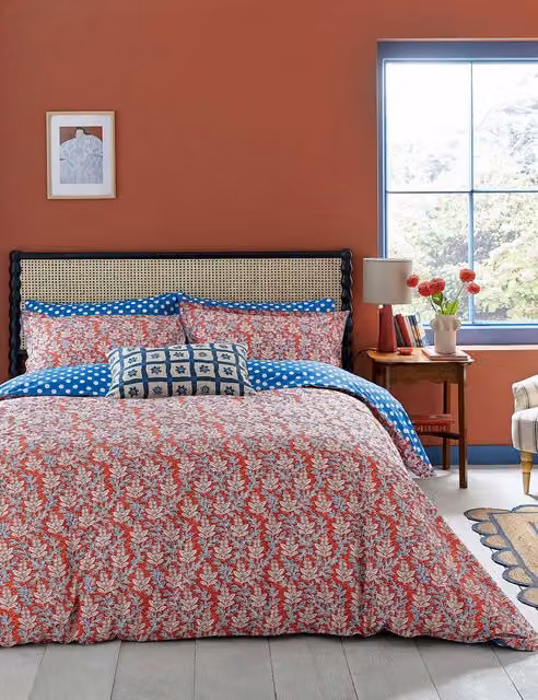 LAND & SHORE Willa Floral Pure Cotton Bedding Set, Red Mix, 180 x 200 cm