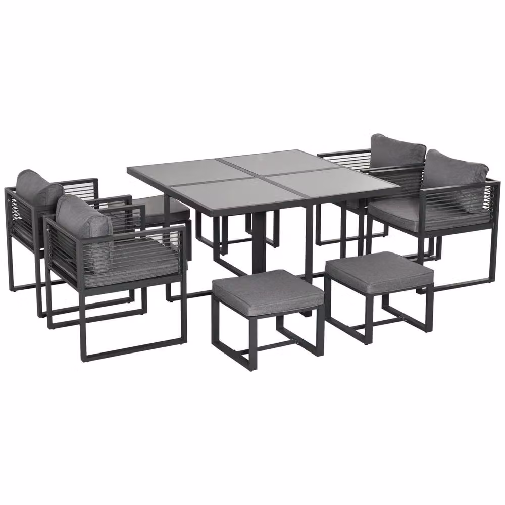 STILVORA Modern Garden Dining Set for 8 in Grey with Metal and Glass Construction – 2