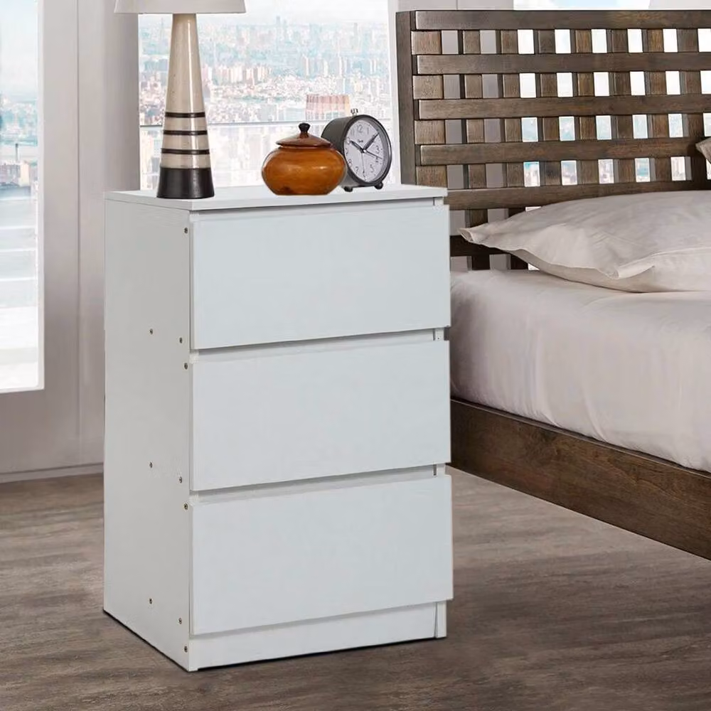 EONLION White 3 Drawer Wooden Bedside Storage Furniture, Width: 100 cm – 4