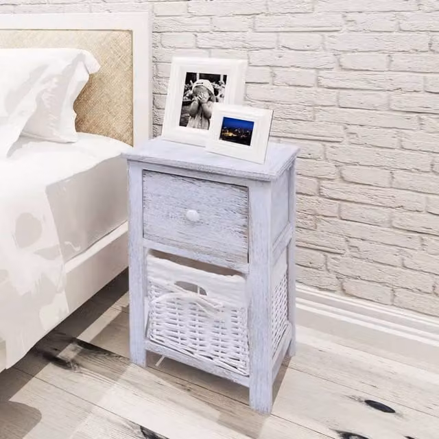 Berkfield Home Set of 2 White Wood Rustic Bedside Cabinets