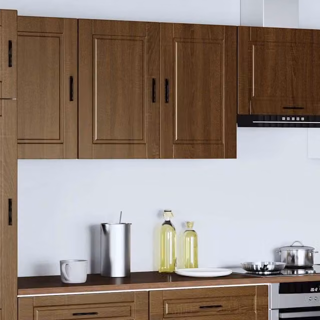 Berkfield Home Porto Brown Oak Kitchen Wall Cabinet with Internal Shelves and Hinged Doors, W/D/H: 60.0 x 31.0 x 80.0 cm