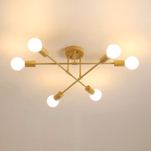 Pheashine Modern Gold 6-Light Semi-Flush Ceiling Light with E27 Bulbs Included