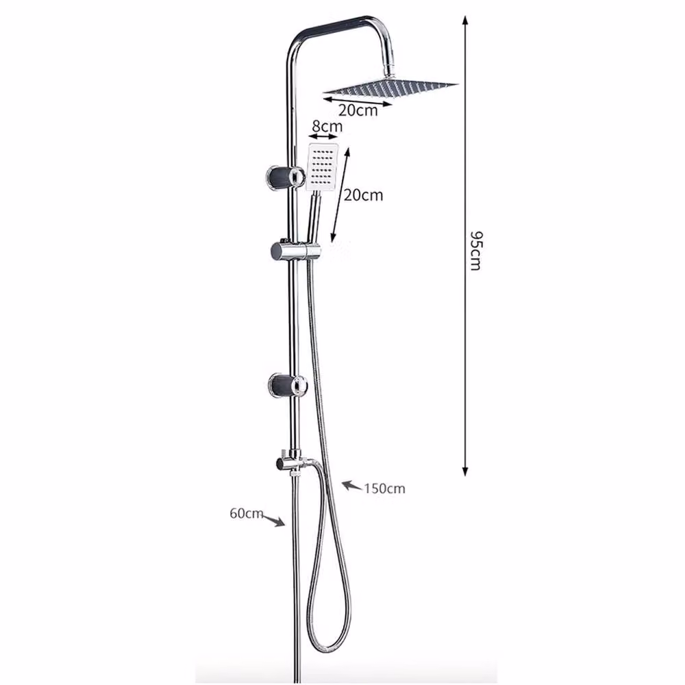 Nordara Chrome Square Twin Head Shower Kit with Waterfall Overhead Shower and Adjustable Riser Rail in Silver – 2
