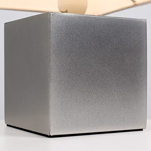 MiniSun Set of 2 Modern Cube Design Dimmable Touch Table Lamps with White Fabric Shades in Silver and Chrome – 3