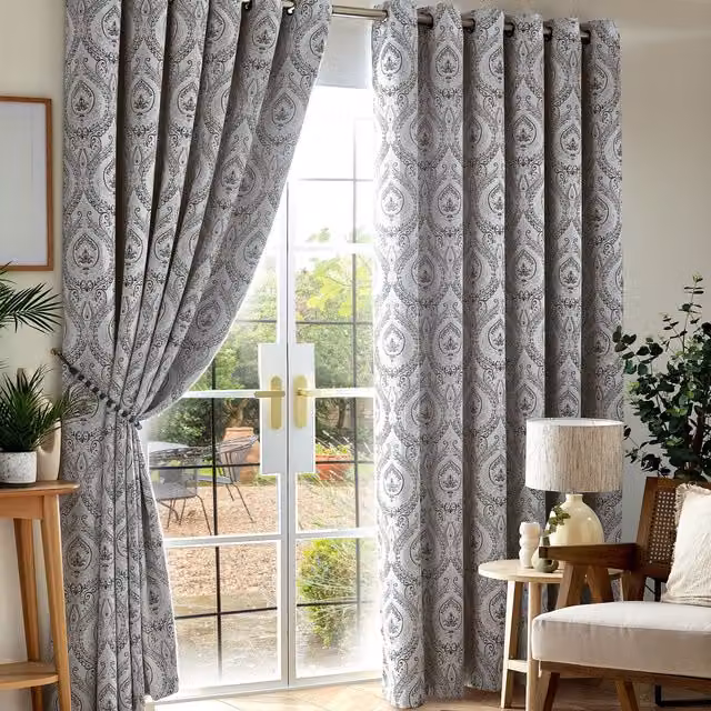 Terrys Victoria Silver Grey Triple Woven Eyelet Blackout Thermal Insulating Curtains