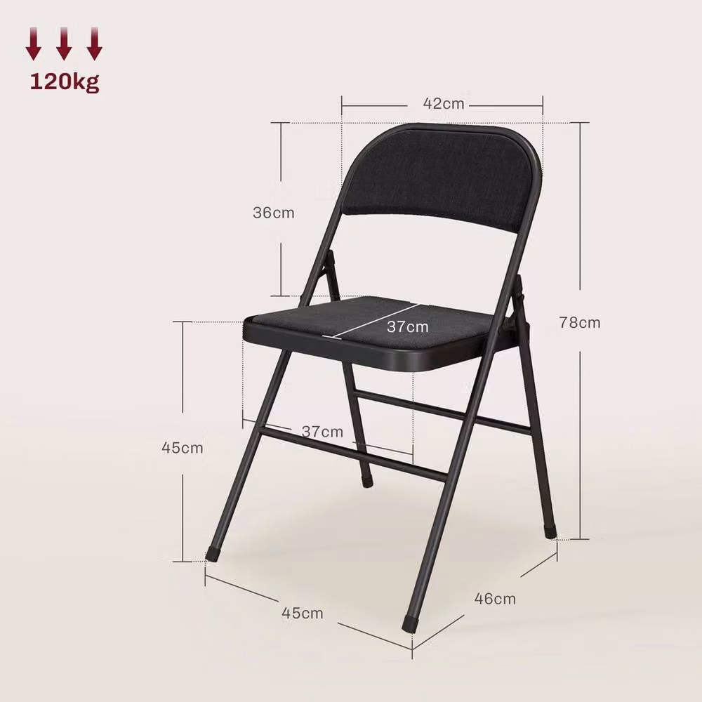 PAWNORA 4 Pack Black Linen-Look Padded Folding Chairs – 2