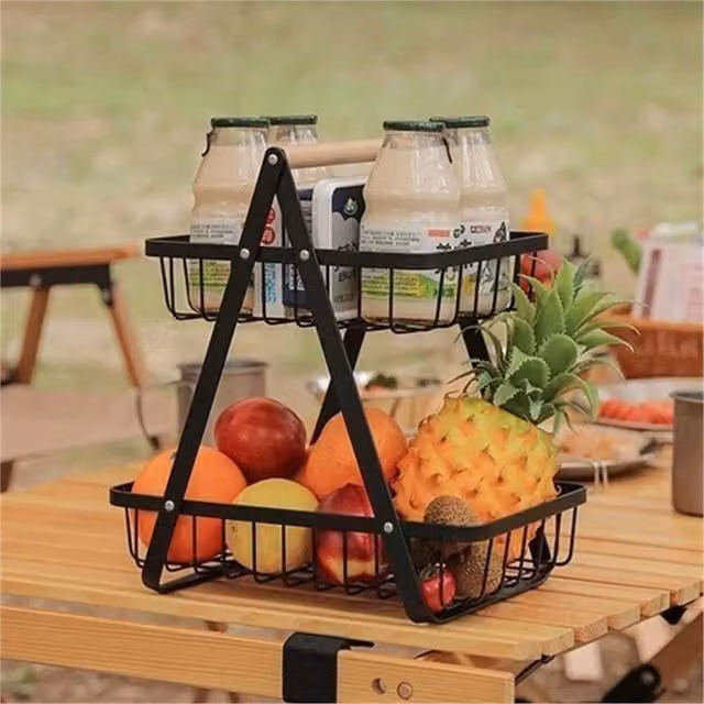 PAWNORA 2 Tier Metal Fruit Storage Basket in Black – 1