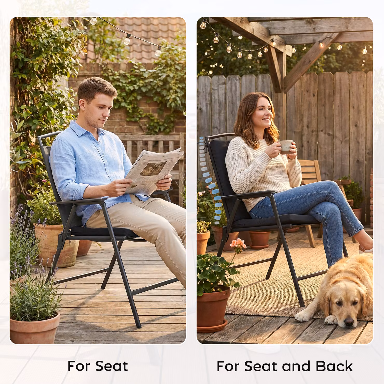Outsunny Set of 2 Waterproof Outdoor Seat Cushions with Ties in Black – 8